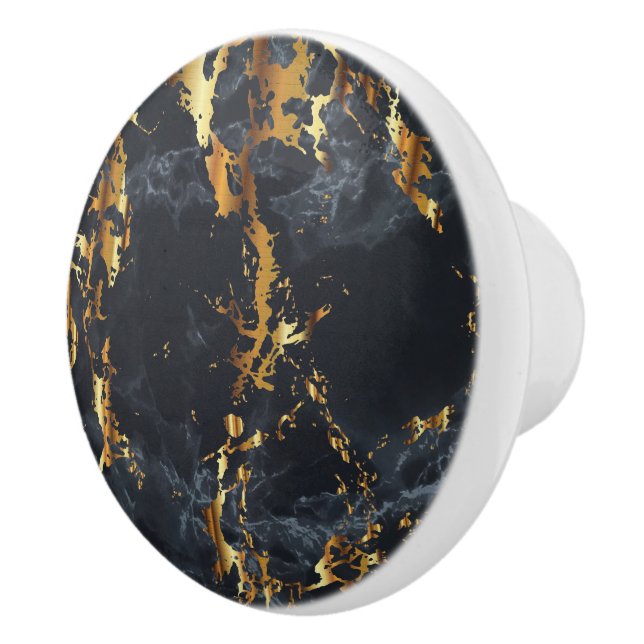 Black Smoke and Gold Marble Ceramic Knob (Right)