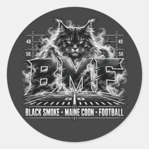 Black Smoke Maine Coon Football Grunge Art Classic Round Sticker
