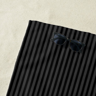 Black & Smoky Black Narrow Vertical Stripes  Beach Towel