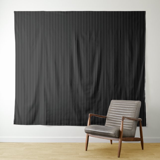 Black & Smoky Black Narrow Vertical Stripes  Tapestry (In Situ (Horizontal))
