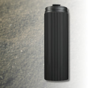 Black & Smoky Black Narrow Vertical Stripes Thermal Tumbler