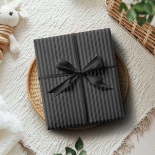 Black & Smoky Black Narrow Vertical Stripes Wrapping Paper