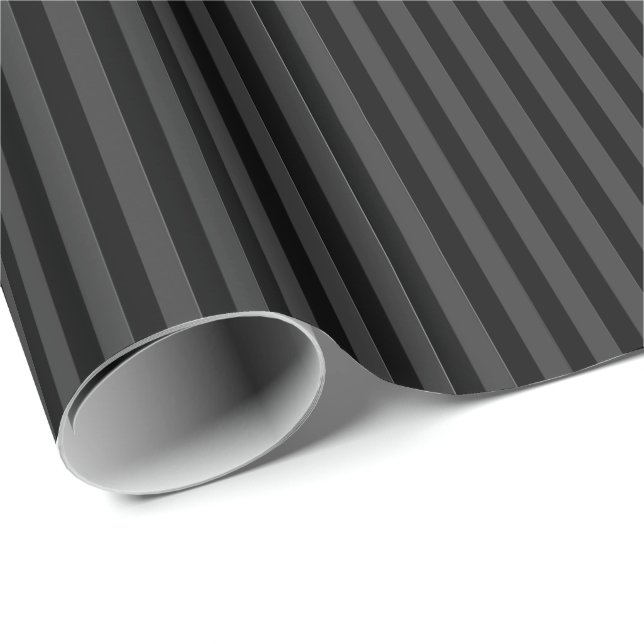 Black & Smoky Black Narrow Vertical Stripes  Wrapping Paper (Roll Corner)