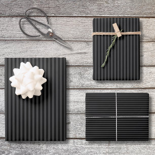 Black & Smoky Black Narrow Vertical Stripes Wrapping Paper Sheet