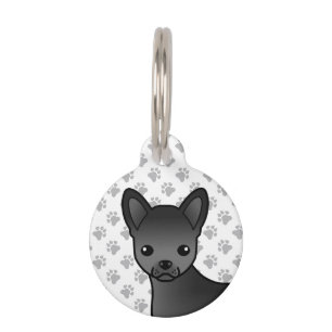 Black Smooth Coat Chihuahua Cartoon Dog Head Pet Tag