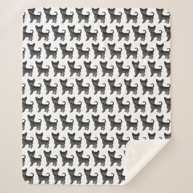 Black Smooth Coat Chihuahua Cartoon Dog Pattern Sherpa Blanket (Front)