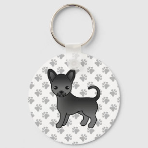 Black Smooth Coat Chihuahua Cartoon Dog & Paws Key Ring