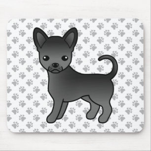 Black Smooth Coat Chihuahua Cartoon Dog & Paws Mouse Pad
