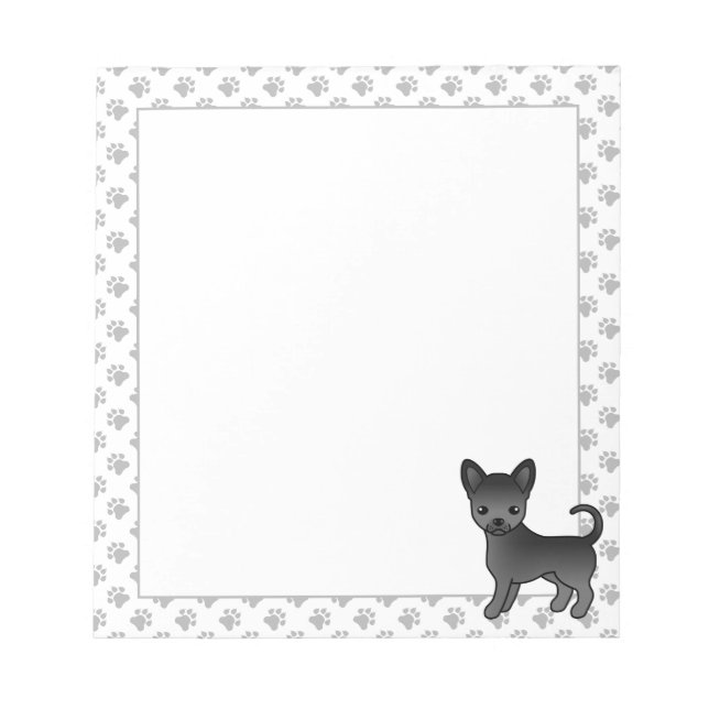 Black Smooth Coat Chihuahua Cartoon Dog & Paws Notepad (Front)