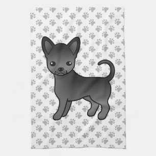 Black Smooth Coat Chihuahua Cartoon Dog & Paws Tea Towel