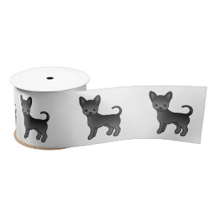 Black Smooth Coat Chihuahua Cute Cartoon Dog Satin Ribbon