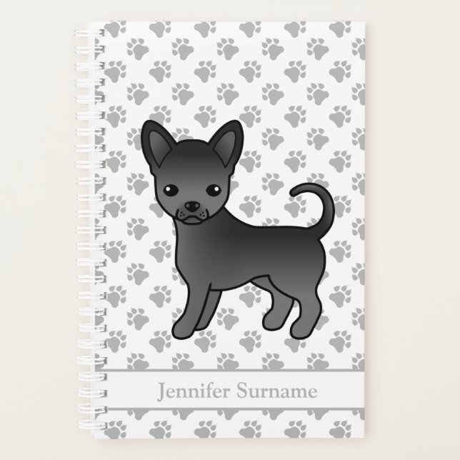 Black Smooth Coat Chihuahua Dog & Custom Text Planner (Front)