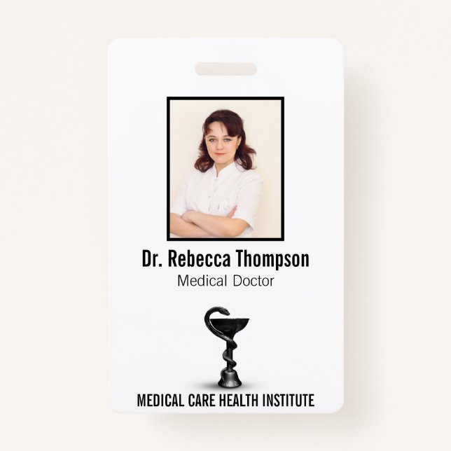 Black Snake Bowl Hygieia Medical White Photo ID ID Badge (Front)
