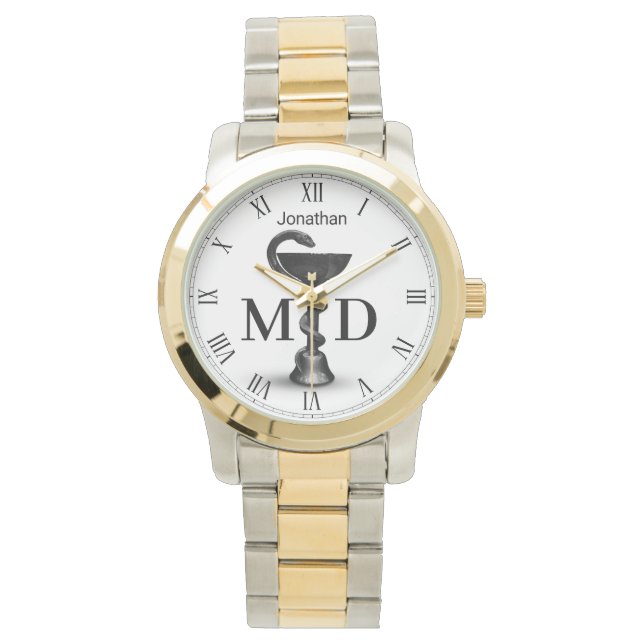Black Snake Bowl Hygieia White Medical Doctor MD Watch (Front)