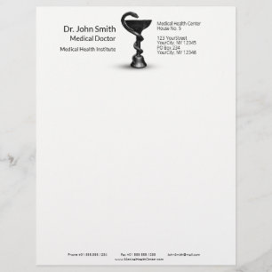 Black Snake Bowl Medical Hygieia White Caduceus Custom Letterhead