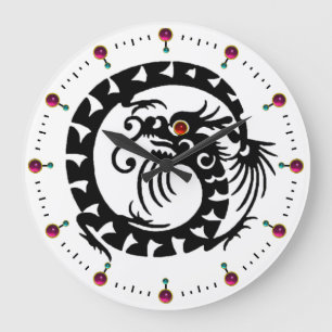 BLACK SNAKE DRAGON IN WHITE,PINK RED GEMSTONES LARGE CLOCK