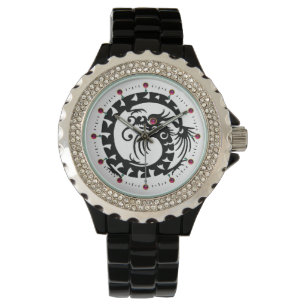 BLACK SNAKE DRAGON IN WHITE ,Red Ruby Gemstones Watch