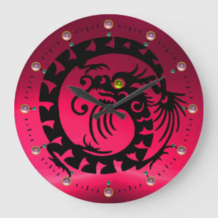 BLACK SNAKE DRAGON ,PINK FUCHSİA YELLOW GEMSTONES LARGE CLOCK