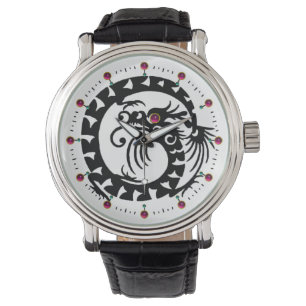 BLACK SNAKE DRAGON,White ,Red Ruby Gemstones Watch