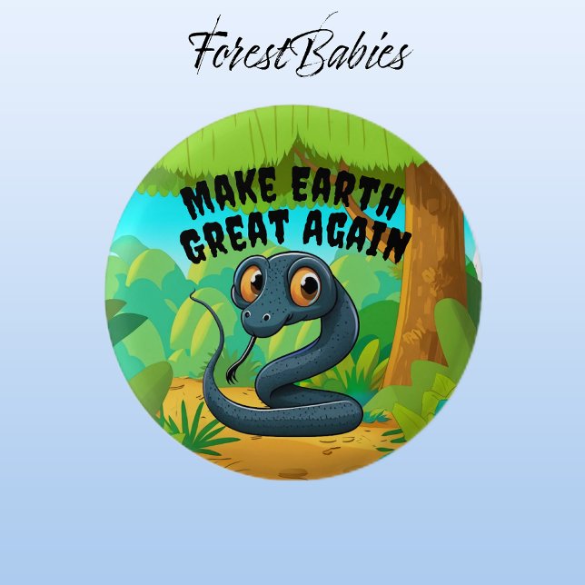Black Snake, Make Earth Great Again, Environmental 3 Cm Round Badge (Indigo Snake 🐍  ForestBabies Button)