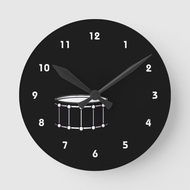 black snare graphic with sticks.png round clock (Front)