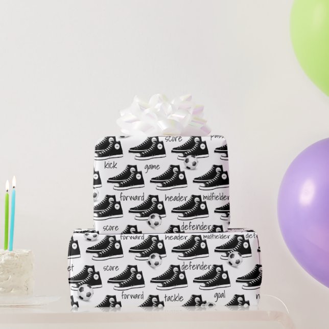 Black Sneakers with Soccer Ball  Wrapping Paper (Party Gifts)