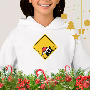 Black Sneaky Santa Cat U.S. Warning Sign