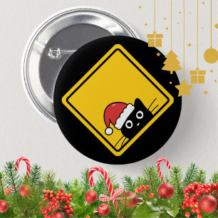 Black Sneaky Santa Cat U.S. Warning Sign 6 Cm Round Badge