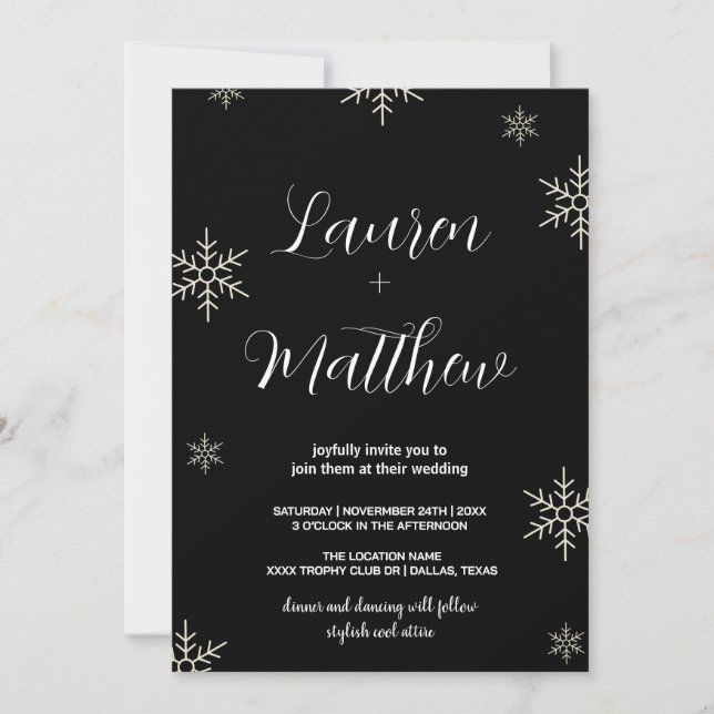Black Snow Wedding Invitations (Front)
