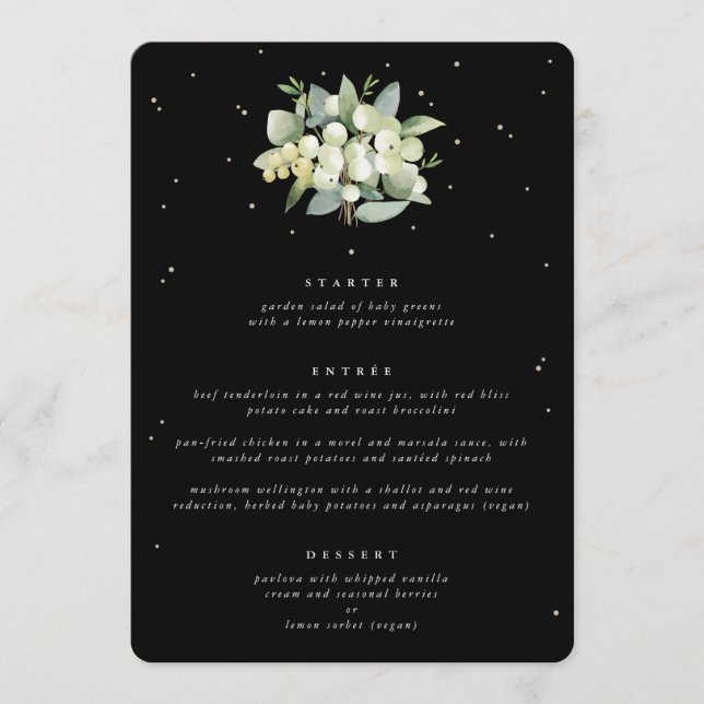 Black Snowberry + Eucalyptus 3 Course Wedding Menu (Front)