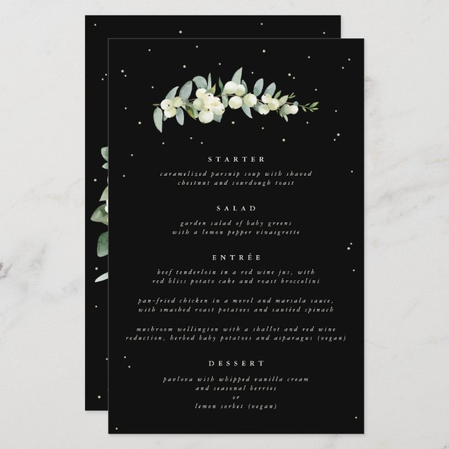 Black Snowberry + Eucalyptus 4 Course Wedding Menu (Front/Back)