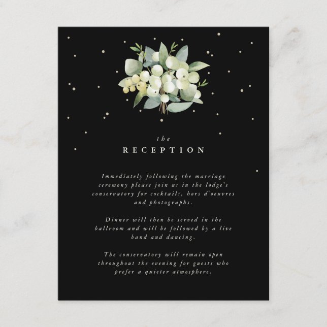 Black Snowberry+Eucalyptus Bouquet Reception Enclosure Card (Front)