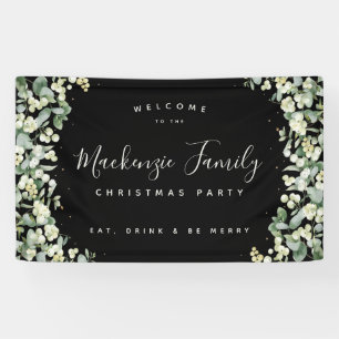 Black Snowberry+Eucalyptus Christmas Holiday Party Banner