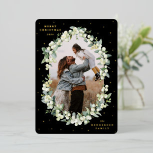 Black Snowberry+Eucalyptus Christmas Photo Foil Holiday Card