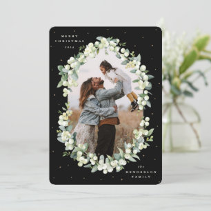 Black Snowberry+Eucalyptus Christmas Photo Holiday Card