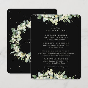 Black Snowberry+Eucalyptus Edged Wedding Itinerary Enclosure Card