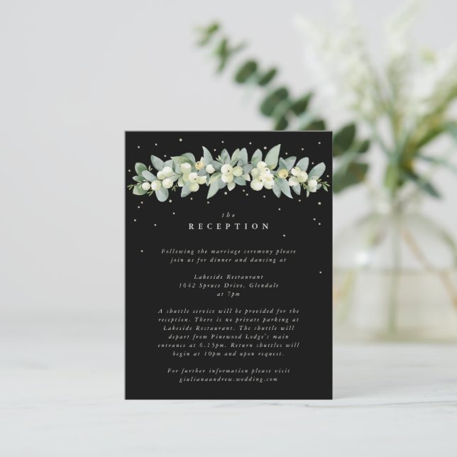 Black Snowberry+Eucalyptus Garland Reception Enclosure Card (Standing Front)