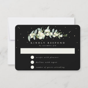 Black Snowberry+Eucalyptus Garland Wedding RSVP Card