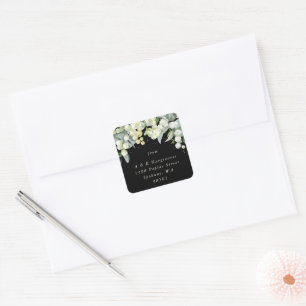 Black Snowberry+Eucalyptus Holiday Address Classic Square Sticker