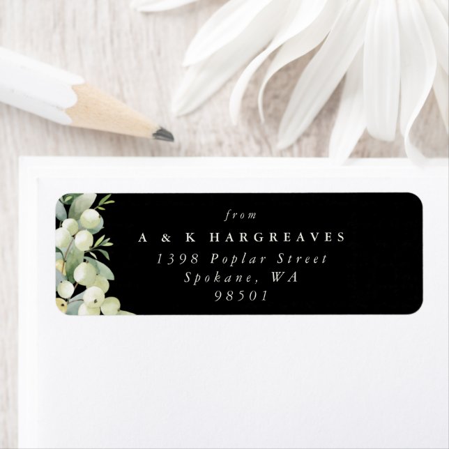 Black Snowberry+Eucalyptus Holiday Return Address Return Address Label (Insitu)