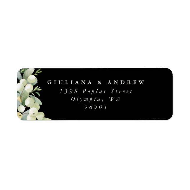 Black Snowberry+Eucalyptus Return Address Label (Front)