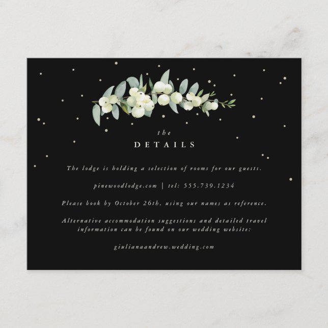 Black Snowberry+Eucalyptus Stem Wedding Details Enclosure Card (Front)