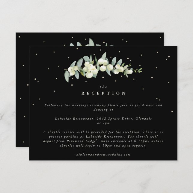 Black Snowberry+Eucalyptus Stem Wedding Reception Enclosure Card (Front/Back)