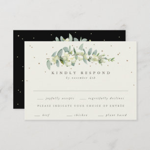 Black Snowberry+Eucalyptus Stem Wedding RSVP Card