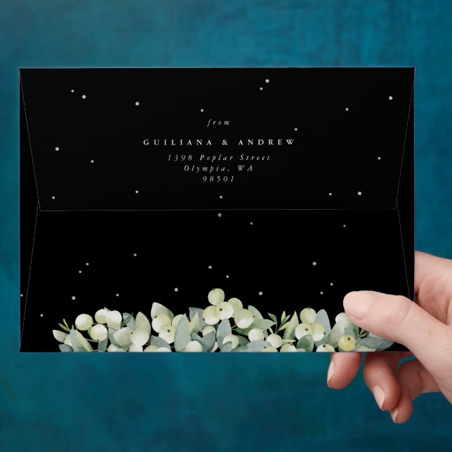 Black Snowberry+Eucalyptus Wedding A7 Envelope (Hand)
