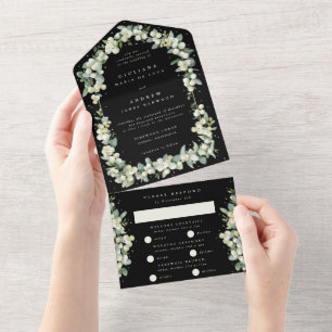 Black Snowberry + Eucalyptus Wedding All In One Invitation
