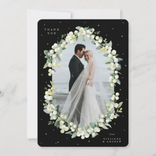 Black Snowberry+Eucalyptus Wedding Flat Photo Thank You Card