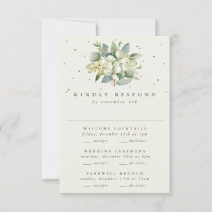 Black Snowberry+Eucalyptus Wedding Multi-Event RSVP Card