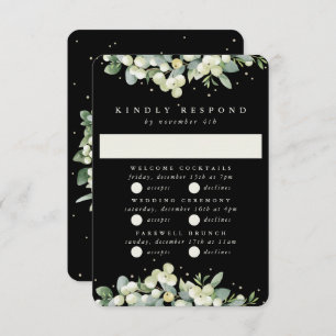 Black Snowberry+Eucalyptus Wedding Multi-Event RSVP Card
