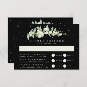 Black Snowberry+Eucalyptus Wedding Multi-Event RSVP Card